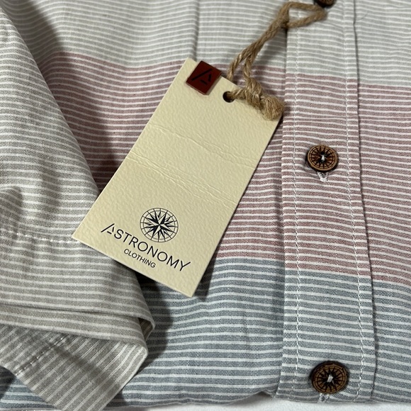 ASTRONOMY Men's Tan Casual Button-Down Short Sleeve Shirt Top Size Medium - Picture 3 of 9